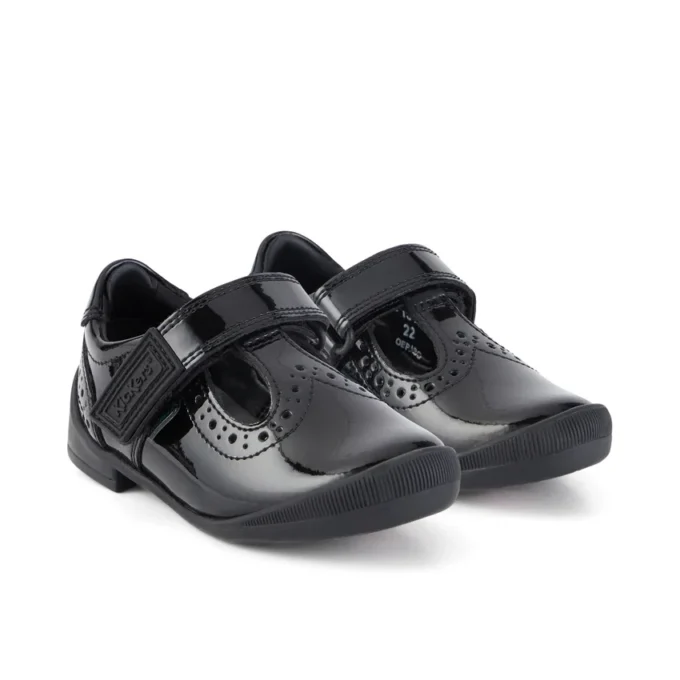 Bridie Brogue T-Vel lackläder svart för små flickor Bridie Brogue T-Vel lackläder svart för små flickor