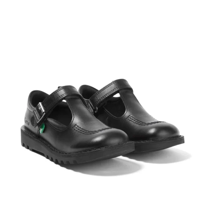 Junior Girls Kick T-Bar Vel Leather Black Junior Girls Kick T-Bar Vel Leather Black
