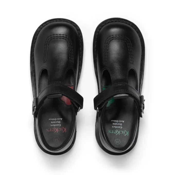 Junior Girls Kick T-Bar Vel Leather Black Junior Girls Kick T-Bar Vel Leather Black