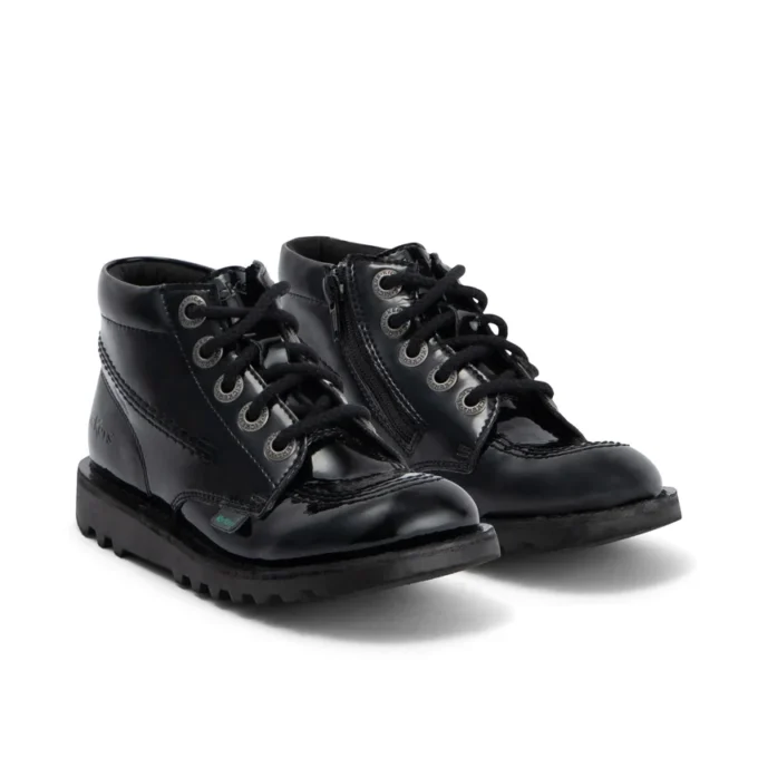 Juniorflickor Kick Hi Zip läderalternativ lackläder svart Juniorflickor Kick Hi Zip läderalternativ lackläder svart