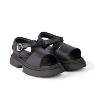 Kenzi-sandaler för flickor i juniorstorlek, läder, svarta