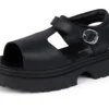 Kenzi-sandaler för flickor i juniorstorlek, läder, svarta