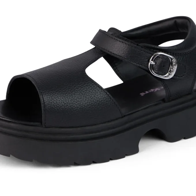 Kenzi-sandaler för flickor i juniorstorlek, läder, svarta