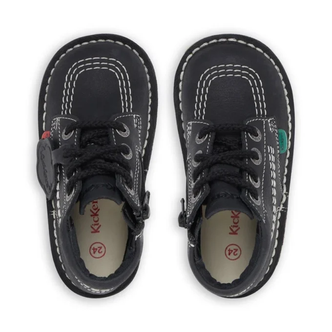 Kick Hi Zip i läder för spädbarn, unisex, svart/vit