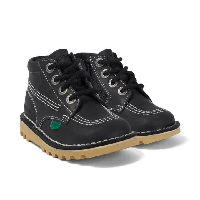 Kick Hi Zip i läder för spädbarn, unisex, svart/vit