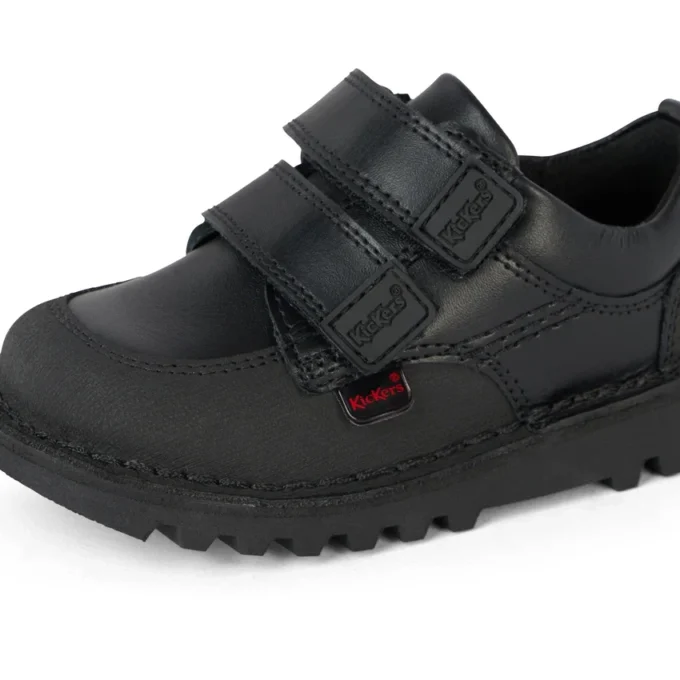 Kick Scuff Twin i läder för små pojkar, svart