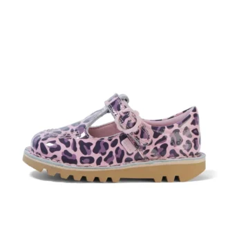 Kick T-skor för små flickor i leopardmönstrat lackläder, rosa