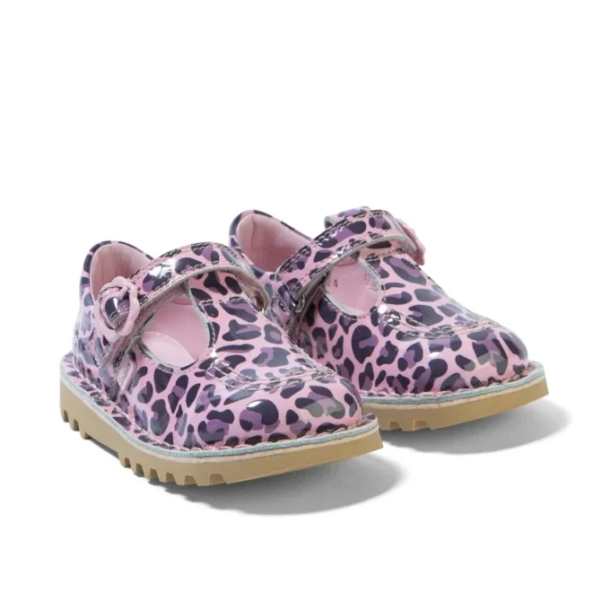 Kick T-skor för små flickor i leopardmönstrat lackläder, rosa Kick T-skor för små flickor i leopardmönstrat lackläder, rosa