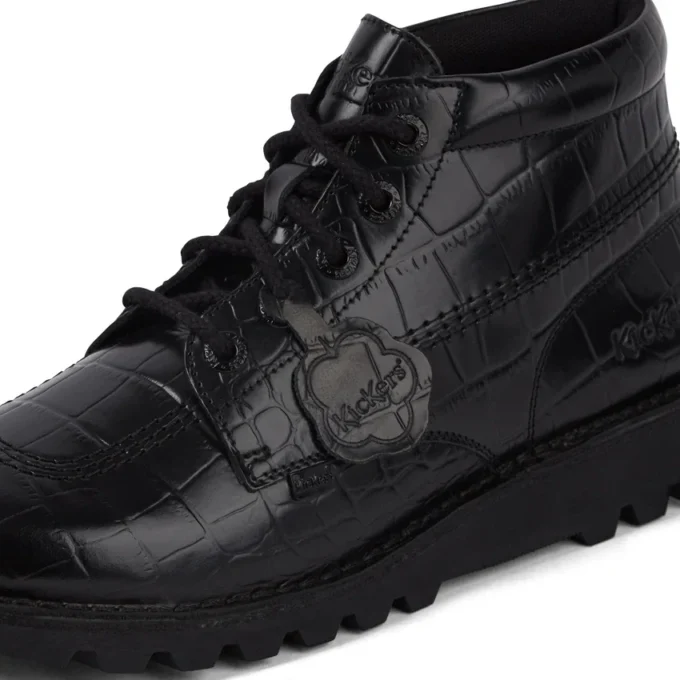 Kickers Kick Hi Croc läderkängor för vuxna, unisex, svarta