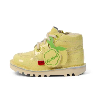 Kickers Kick Hi Fruit i lackläder, gul, unisex för spädbarn