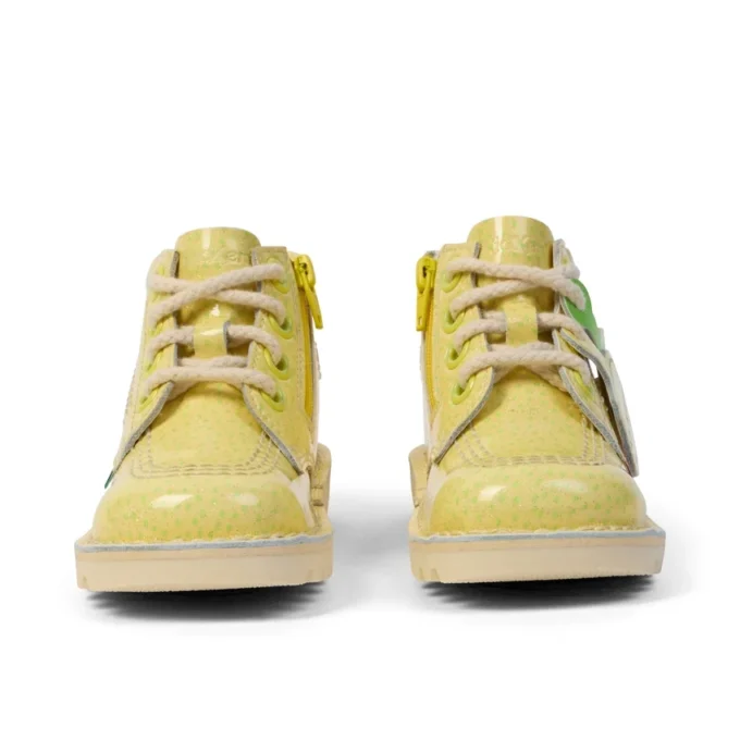 Kickers Kick Hi Fruit i lackläder, gul, unisex för spädbarn Kickers Kick Hi Fruit i lackläder, gul, unisex för spädbarn