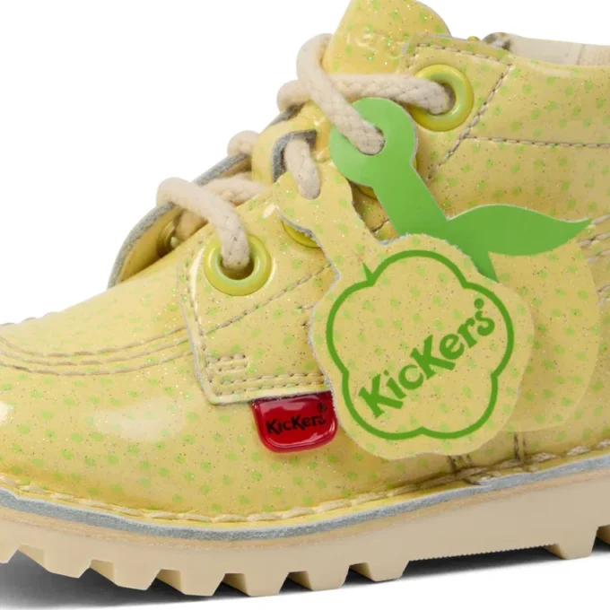 Kickers Kick Hi Fruit i lackläder, gul, unisex för spädbarn Kickers Kick Hi Fruit i lackläder, gul, unisex för spädbarn