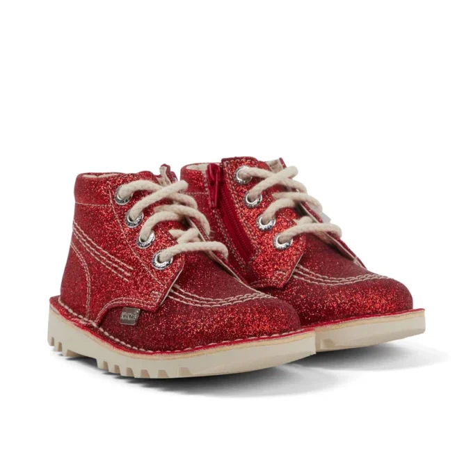 Kickers Kick Hi Glitter Boots för spädbarn, unisex, röd Kickers Kick Hi Glitter Boots för spädbarn, unisex, röd
