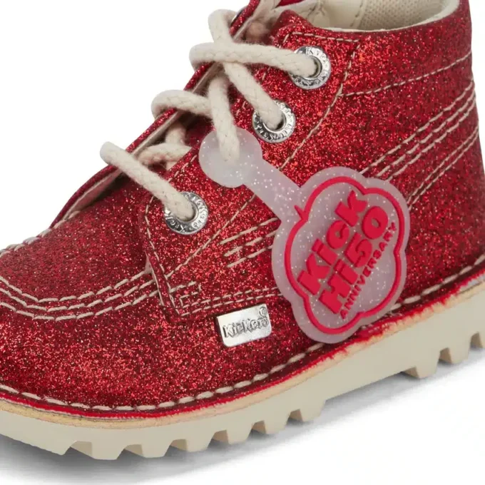 Kickers Kick Hi Glitter Boots för spädbarn, unisex, röd Kickers Kick Hi Glitter Boots för spädbarn, unisex, röd