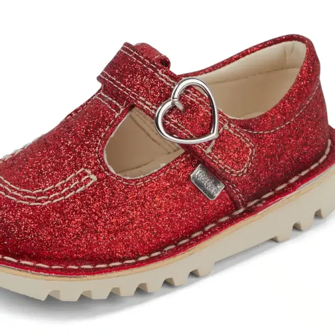 Kickers Kick T-Bar Glitter-skor för spädbarn, unisex, röda Kickers Kick T-Bar Glitter-skor för spädbarn, unisex, röda